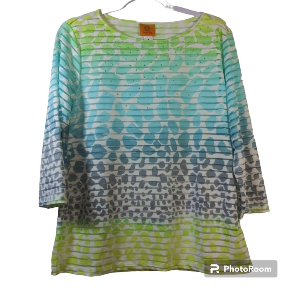 Ruby Rd Neon Stripe Cheetah Print Top Artsy Spring Size M